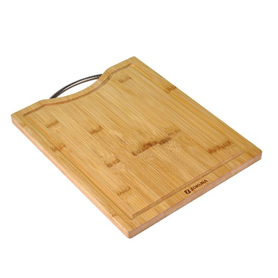 Tocator cu maner, din bambus, 34 x 25 cm, grosime 1,5 cm - Zokura