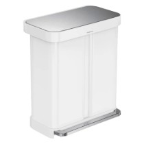 Cos de gunoi cu pedala, dublu compartimentat, 58 L, inox, White Steel - simplehuman