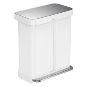 Cos de gunoi cu pedala, dublu compartimentat, 58 L, inox, White Steel - simplehuman