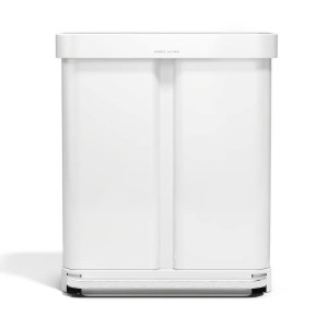 Cos de gunoi cu pedala, dublu compartimentat, 58 L, inox, White Steel - simplehuman