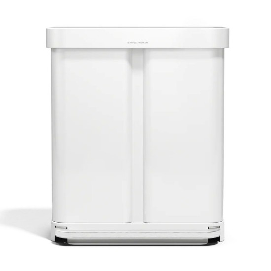 Cos de gunoi cu pedala, dublu compartimentat, 58 L, inox, White Steel - simplehuman