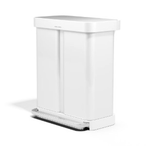 Cos de gunoi cu pedala, dublu compartimentat, 58 L, inox, White Steel - simplehuman