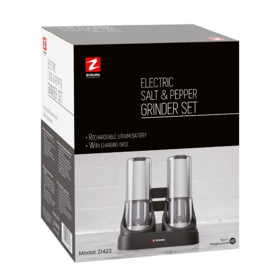 Set 2 rasnite electrice pentru sare si piper, cu baza de incarcare - Zokura