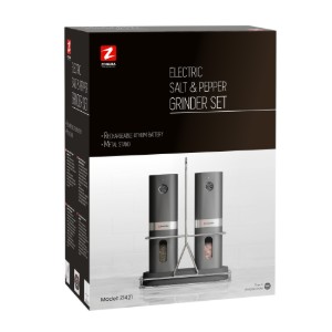 Set 2 rasnite electrice pentru sare si piper, cu suport metalic - Zokura