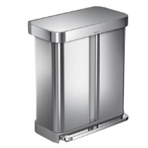 Cos de gunoi cu pedala, dublu compartimentat, 58 L, inox, Brushed - simplehuman