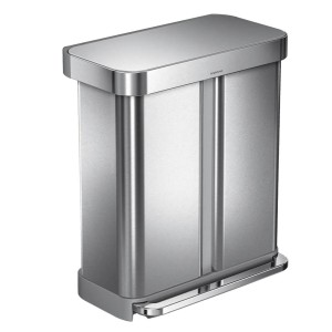 Cos de gunoi cu pedala, dublu compartimentat, 58 L, inox, Brushed - simplehuman