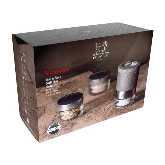 Rasnita pentru sare cu accesorii, 7 piese, "Maestro", Light Graphite - Peugeot
