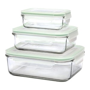 Set 3 caserole dreptunghiulare, sticla, 400ml, 1 L si 2 L - Glasslock