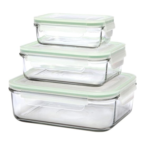 Set 3 caserole dreptunghiulare, sticla, 400ml, 1 L si 2 L - Glasslock