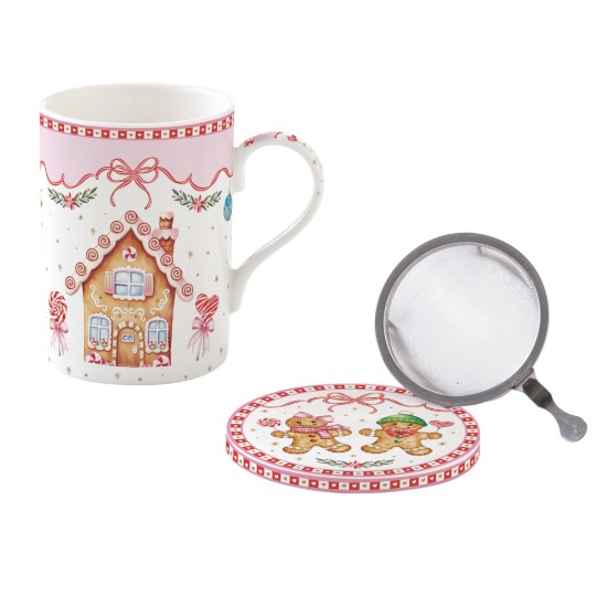 Cana portelan, 350ml, cu capac si infuzor, "Sweet Christmas" - Nuova R2S
