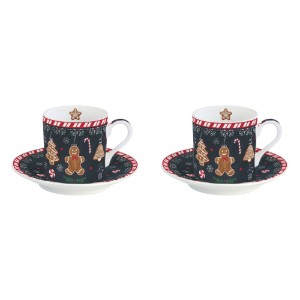 Set 2 cesti cu farfurioara, 100ml, portelan, "Gingerbread" - Nuova R2S