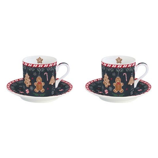 Set 2 cesti cu farfurioara, 100ml, portelan, "Gingerbread" - Nuova R2S