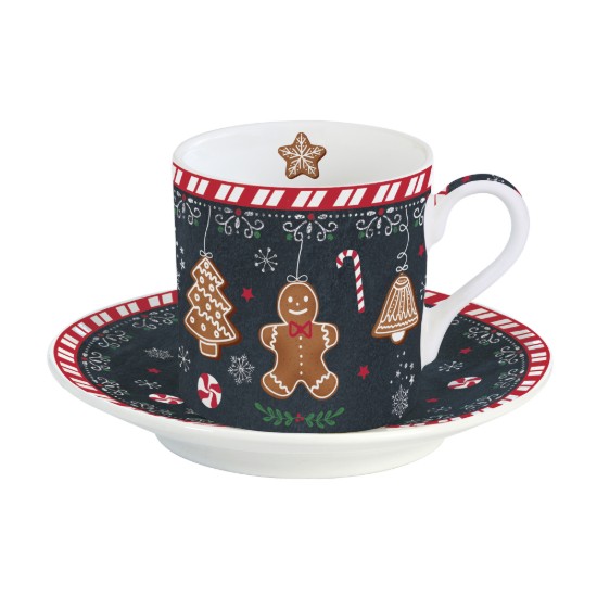 Set 2 cesti cu farfurioara, 100ml, portelan, "Gingerbread" - Nuova R2S