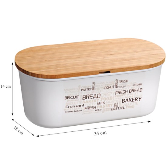 Cutie pentru paine cu tocator, plastic, 34 x 20 x 14,5 cm, Alb - Kesper