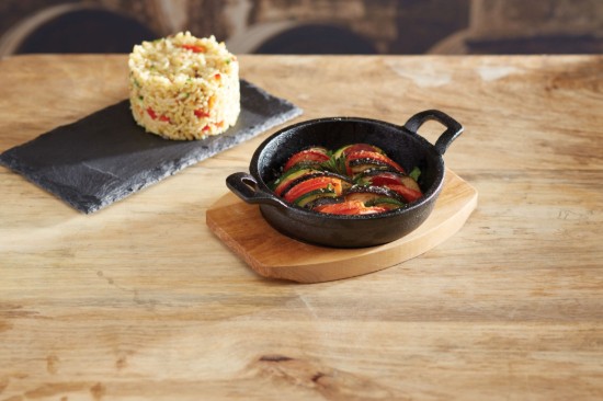 Mini-cratita fonta, 12 cm, cu suport de lemn - Artesa