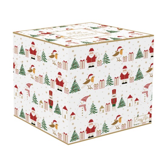 Cana cu capac si infuzor metalic, portelan, model embosat, 450ml, "Let it Snow" - Easy Life