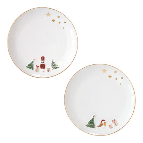 Set 2 farfurii, portelan, cu model embosat, 16cm, "Let it Snow" - Nuova R2S
