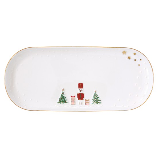 Platou portelan, cu model embosat, 34,5 x 15 cm, "Let it Snow" - Nuova R2S