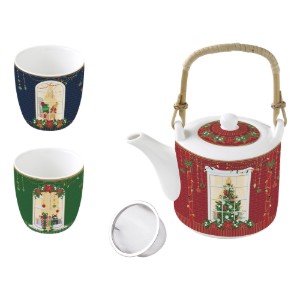 Ceainic portelan, 600 ml, cu infuzor si 2 cani, "Festive Avenue" - Nuova R2S