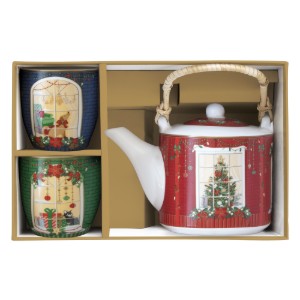 Ceainic portelan, 600 ml, cu infuzor si 2 cani, "Festive Avenue" - Nuova R2S