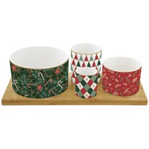 Set servire aperitive 4 piese, cu suport bambus, "Fancy Christmas" - Nuova R2S