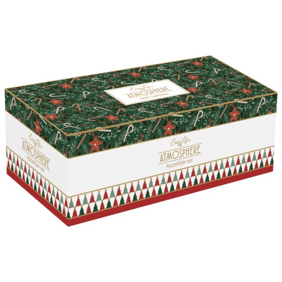 Set servire aperitive 4 piese, cu suport bambus, "Fancy Christmas" - Nuova R2S