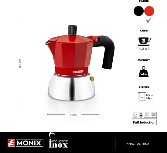 Cafetiera inox/aluminiu, 195ml, Rosu - Monix