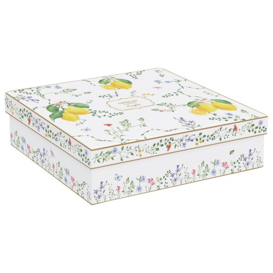 Set 6 cesti cu farfurioare, portelan, 100ml, "Fleurs et Citrons" - Nuova R2S
