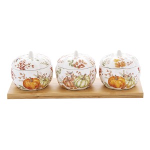 Set 3 boluri aperitive, cu tava din bambus, "Harvest" - Nuova R2S
