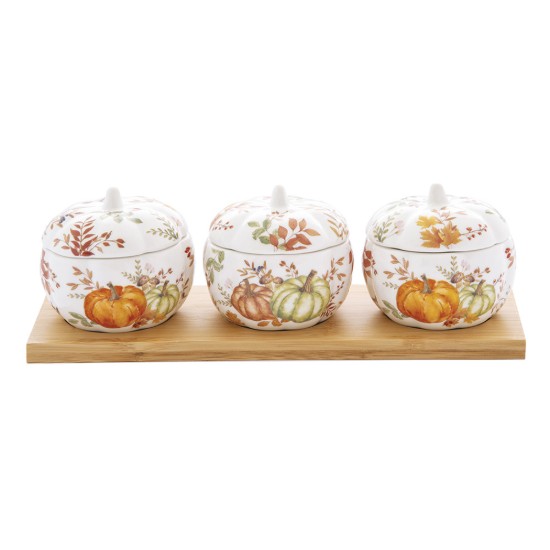 Set 3 boluri aperitive, cu tava din bambus, "Harvest" - Nuova R2S
