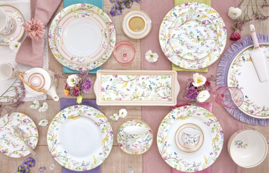 Set 2 cesti cafea cu farfurioara, portelan, 80ml, "Birds Melody" - Nuova R2S