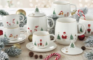 Cana cu capac si infuzor metalic, portelan, model embosat, 450ml, "Let it Snow" - Easy Life
