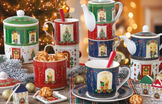 Ceainic portelan, 600 ml, cu infuzor si 2 cani, "Festive Avenue" - Nuova R2S