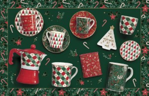 Set servire aperitive 4 piese, cu suport bambus, "Fancy Christmas" - Nuova R2S
