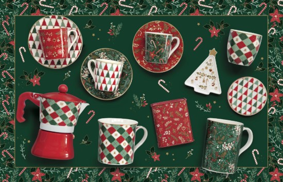 Set servire aperitive 4 piese, cu suport bambus, "Fancy Christmas" - Nuova R2S