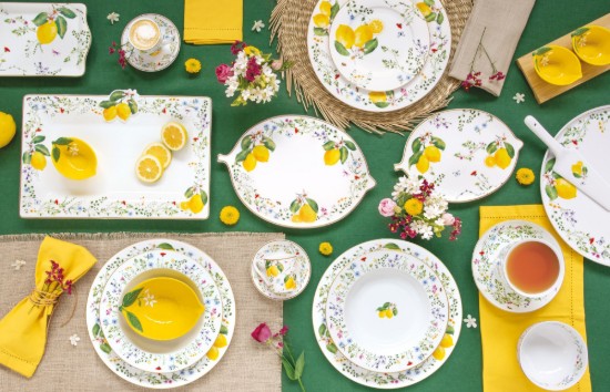 Set 6 cesti cu farfurioare, portelan, 100ml, "Fleurs et Citrons" - Nuova R2S