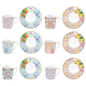 Set 6 cesti cu farfurioare, portelan, 100ml, "Siracusa"   - Nuova R2S