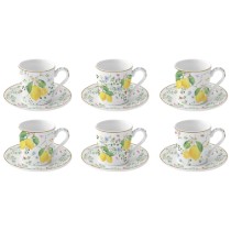 Set 6 cesti cu farfurioare, portelan, 100ml, "Fleurs et Citrons" - Nuova R2S