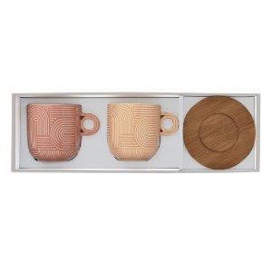 Set 2 cani portelan, 250ml, cu farfurie acacia, "Take a Loop", Maro - Nuova R2S