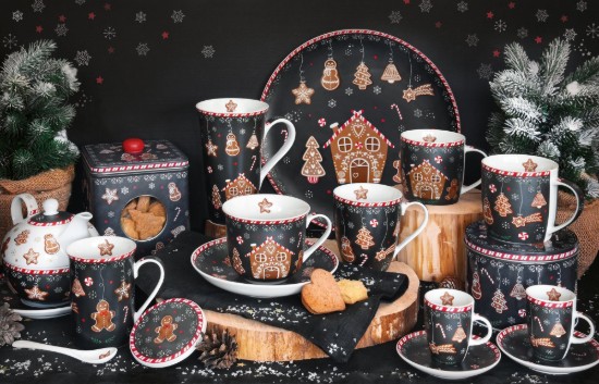 Ceasca ceai cu farfurie, portelan, 400ml, "GINGERBREAD" - Easy Life
