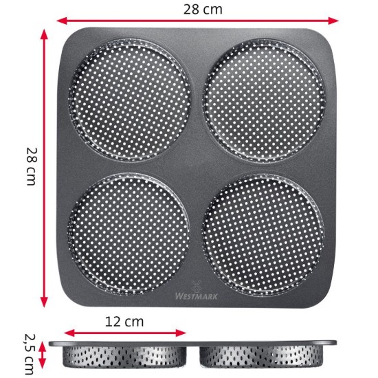 Tava perforata pentru 4 chifle burger, otel, 28x28cm - Westmark