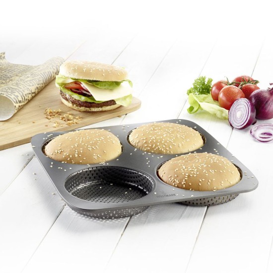 Tava perforata pentru 4 chifle burger, otel, 28x28cm - Westmark