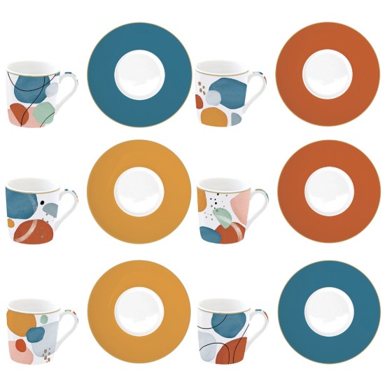 Set 6 cesti cu farfurioare, portelan, 100ml, "Shapes" - Nuova R2S