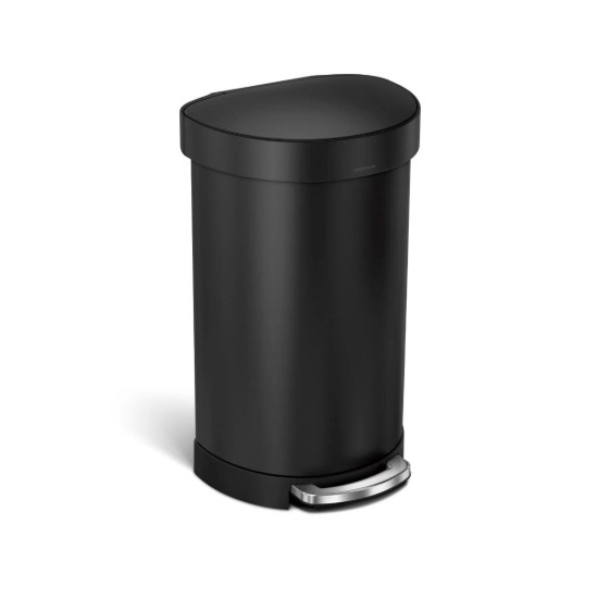 Cos de gunoi cu pedala, semi-rotund, 45 L, inox, Matte Black - simplehuman