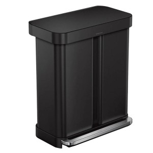 Cos de gunoi cu pedala, dublu compartimentat, 58 L, inox, Matte Black - simplehuman