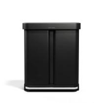 Cos de gunoi cu pedala, dublu compartimentat, 58 L, inox, Matte Black - simplehuman