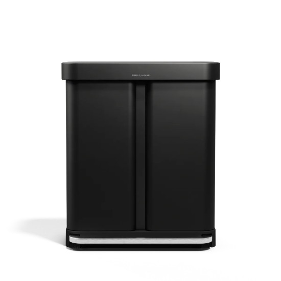 Cos de gunoi cu pedala, dublu compartimentat, 58 L, inox, Matte Black - simplehuman