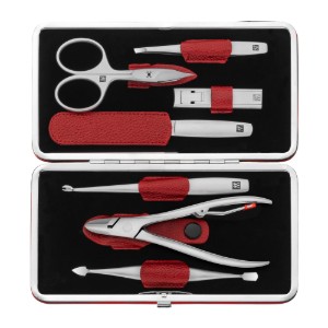 Set 7 piese, inox, caseta piele, Rosu - Zwilling PREMIUM