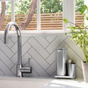 Dozator cu senzor si suport pentru burete, 414 ml, inox, Brushed - simplehuman