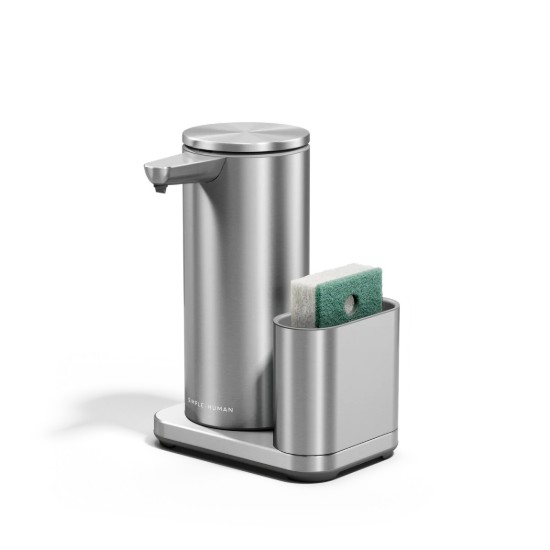 Dozator cu senzor si suport pentru burete, 414 ml, inox, Brushed - simplehuman